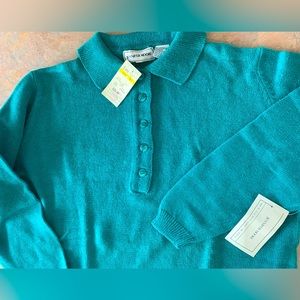 Jennifer Moore Vintage 90s Jungle Green Collared Sweater New w/Tags